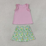 GSD4217 girls pink floral sleeveless flower skirt outfits yoga