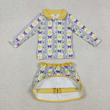 Matching Girls Mardi Gras long-sleeved  long sleeve zipper outfits yoga