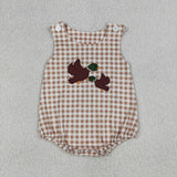 Matching Baby boys duck checkered short sleeves romper outfits embroidery