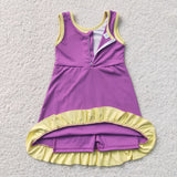 GSD4147 girls yellow purple sleeveless floral dress yoga