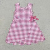 GSD3779 girls pink checkered sleeveless bow dress yoga