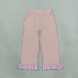 GLP3702 baby girls solid pink ruffle long sleeves pant outfits cotton