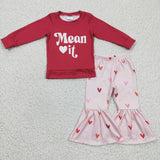 Matching girls Valentine's love long sleeve red outfits