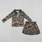 Matching Baby girls camo zipper long sleeve skirt outfits