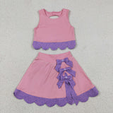 GSD3319 girls pink purple sleeveless bow skirt outfits yoga