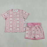 Matching Baby girls Valentine love bow pink romper pajamas