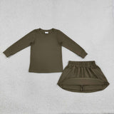 GLD1698 Baby Girls solid long sleeve pocket skirt Outfits