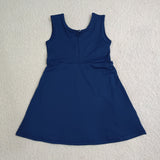 GSD3880 girls solid navy bow sleeveless dress yoga