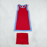GSSO3846 girls red blue sleeveless shorts outfits yoga
