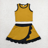 GSD4099 baby girls yellow black sleeveless scalloped skirt Outfits yoga
