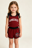 Matching Baby girls team sleeveless cotton bow shorts outfits vinyl