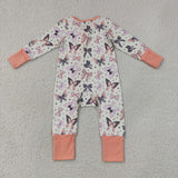 LR3078 baby girls Halloween long sleeve orange floral zipper romper