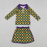 Matching Girls Mardi Gras long-sleeved  long sleeve zipper outfits yoga