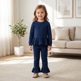 GLP3750 toddler girls solid navy long sleeves pants outfits cotton