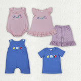 Matching  Baby boys girls Snail pink blue summer romper outfits embroidery