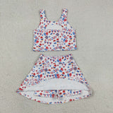 GSD3498 baby girls July Fourth bow flag sleeveless skirt Outfits yoga