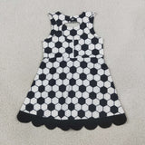 GSD4102 girls soccer black white bow sleeveless scalloped dress yoga