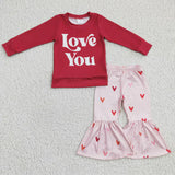Matching girls Valentine's love long sleeve red outfits
