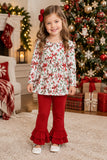 GLP3541 baby girls Christmas tree bow long sleeves red pant outfits