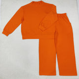 GLP3419 Adult women solid orange long sleeves pant outfits cotton