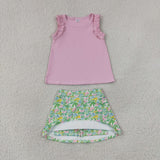 GSD4217 girls pink floral sleeveless flower skirt outfits yoga