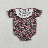 Matching Baby girls DADDY‘s girl bow camo dress romper smocked