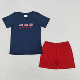 Matching Baby boys July Fourth short sleeve  outfits embroidery