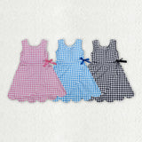Matching Baby girls checkered bow sleeveless scalloped dress yoga