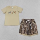 Matching  Boys girls Dog elk duck short sleeve camo shorts set outfits embroidery