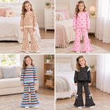 9.23 Pre-order girls ruffle long sleeves bow pants outfits