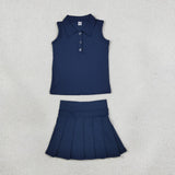 GSD2796 girls solid navy button sleeveless skirt outfits yoga