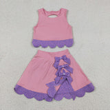 GSD3319 girls pink purple sleeveless bow skirt outfits yoga