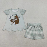 Matching Girls boys girls monkey blue short sleeve checkered romper outfits