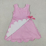 GSD3779 girls pink checkered sleeveless bow dress yoga