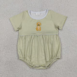 Matching  Baby boys puppy green stripe romper outfits embroidery