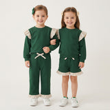 Matching Baby girls solid long sleeve ruffle outfits cotton