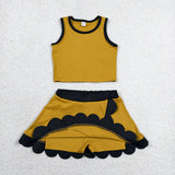 GSD4099 baby girls yellow black sleeveless scalloped skirt Outfits yoga