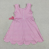 GSD3779 girls pink checkered sleeveless bow dress yoga