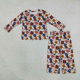 GLP3690 baby girls flower leaf scalloped  long sleeves pant outfits