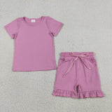Matching Baby girls solid floral short sleeve summer outfits