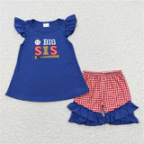 Matching  Baby boys girls baseball red blue checkered romper outfits embroidery