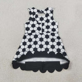 GSD4102 girls soccer black white bow sleeveless scalloped dress yoga