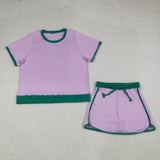 GSD3675  Adult women pink green short sleeves Shorts