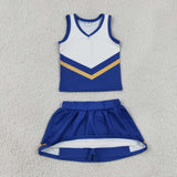 GSD4196 girls blue white golden sleeveless skirt outfits yoga