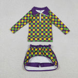 Matching Girls Mardi Gras long-sleeved  long sleeve zipper outfits yoga