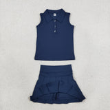 GSD2796 girls solid navy button sleeveless skirt outfits yoga