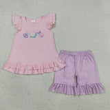 Matching  Baby boys girls Snail pink blue summer romper outfits embroidery
