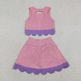 GSD3319 girls pink purple sleeveless bow skirt outfits yoga