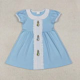 Matching Baby girls Easter bunny blue dress romper clothing embroidery