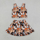 GSD3613 baby girls team T rugby orange sleeveless skirt Outfits yoga